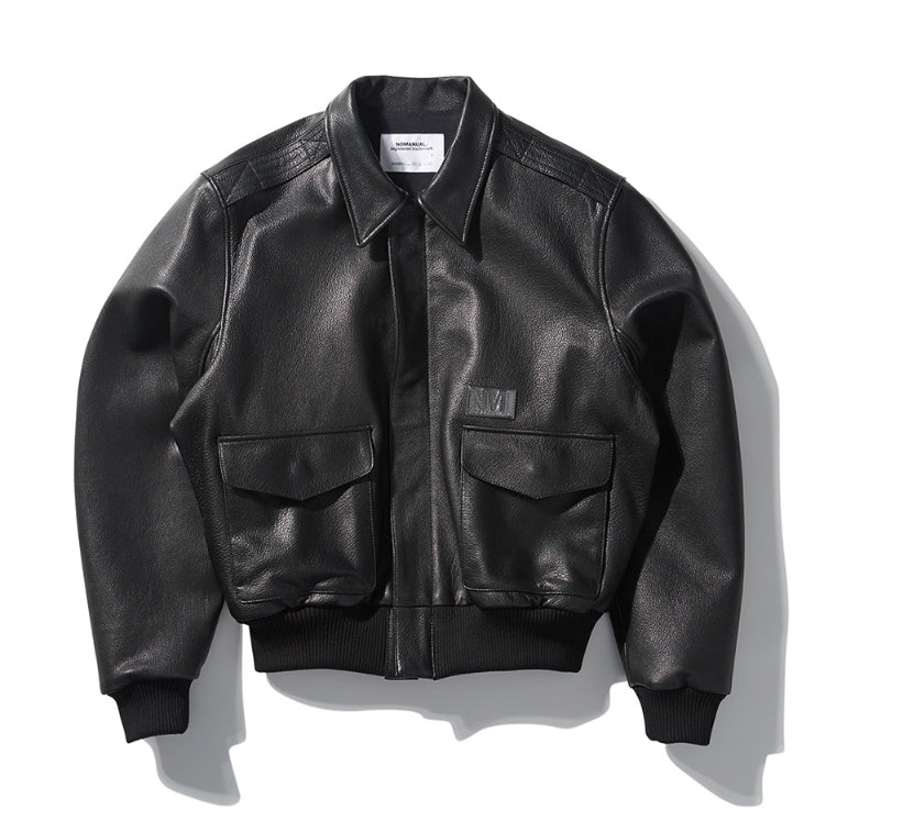 NOMANUAL(ノーマニュアル) NM A-2 LEATHER JACKET - BLACK