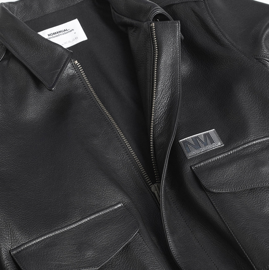 NOMANUAL(ノーマニュアル) NM A-2 LEATHER JACKET - BLACK