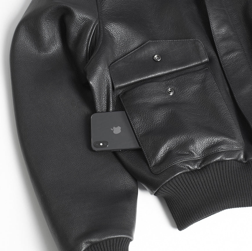 NOMANUAL(ノーマニュアル) NM A-2 LEATHER JACKET - BLACK