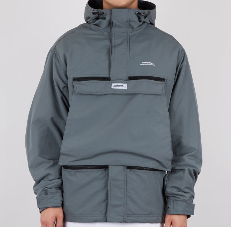 NOMANUAL(ノーマニュアル) NM CONVERTIBLE POCKET WIND BREAKER - GREY