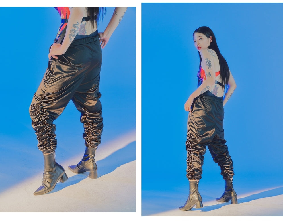 オージーオーディー(OZOD) SATIN GATHER PANTS_BLACK