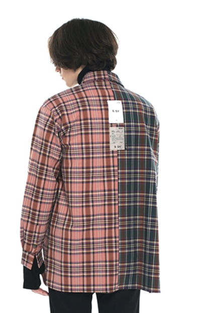 SSY(エスエスワイ)  premium check half & half shirt purple