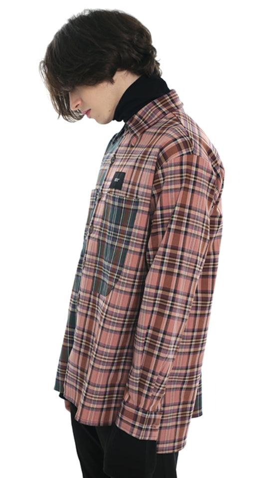 SSY(エスエスワイ)  premium check half & half shirt purple