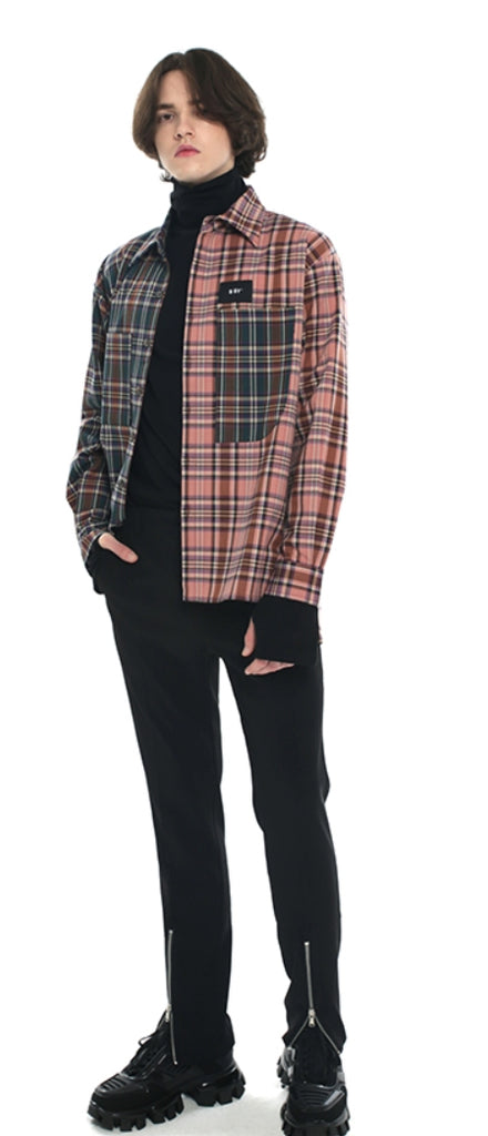 SSY(エスエスワイ)  premium check half & half shirt purple