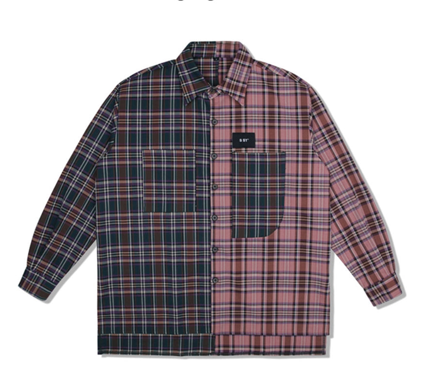 SSY(エスエスワイ)  premium check half & half shirt purple