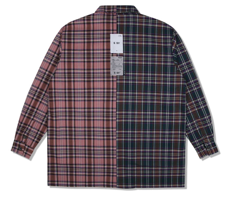 SSY(エスエスワイ)  premium check half & half shirt purple