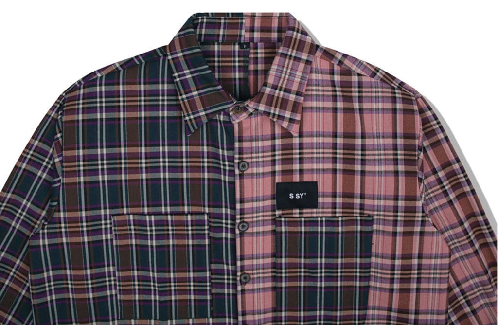 SSY(エスエスワイ)  premium check half & half shirt purple