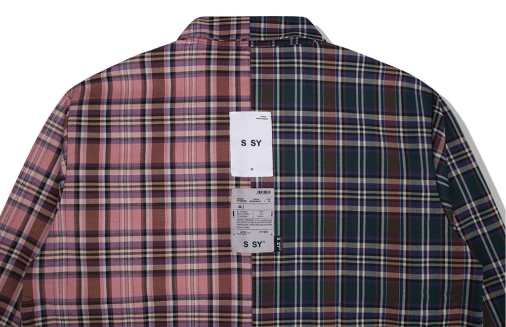 SSY(エスエスワイ)  premium check half & half shirt purple