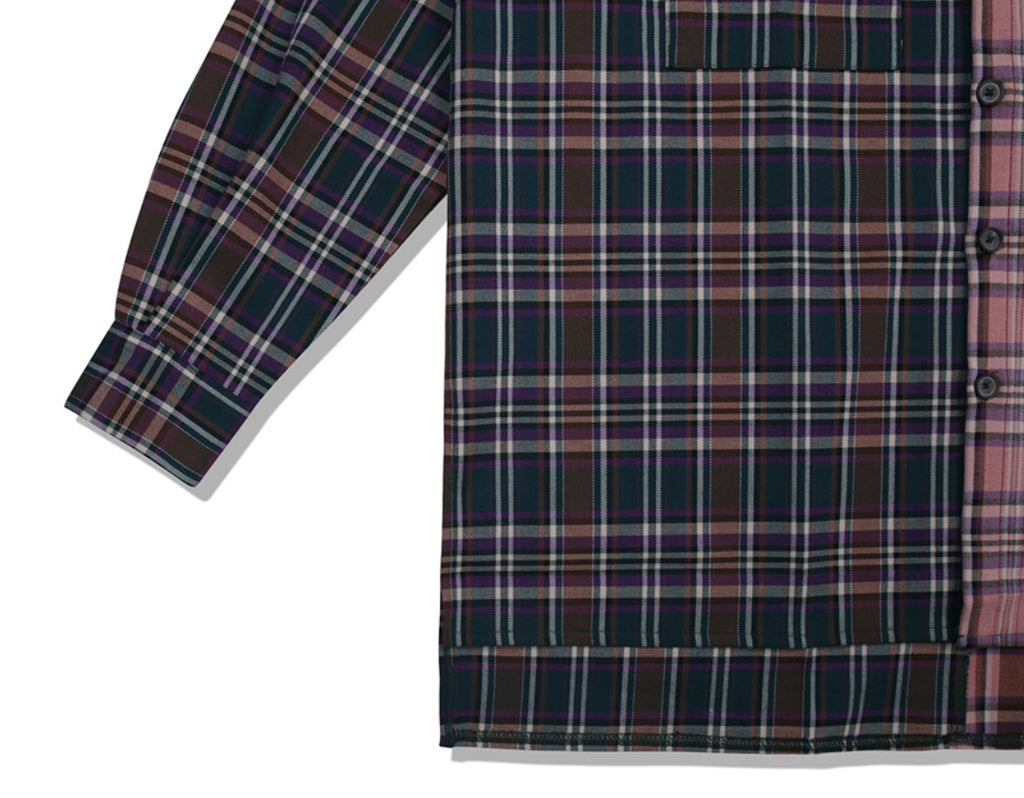 SSY(エスエスワイ)  premium check half & half shirt purple