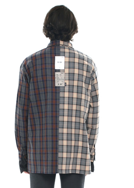 SSY(エスエスワイ)  premium check half & half shirt light grey