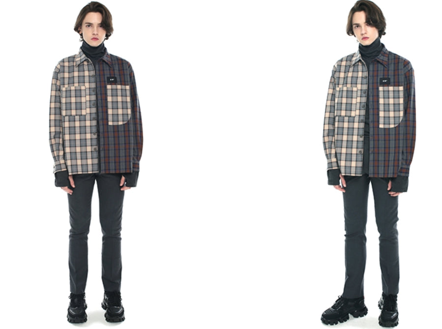 SSY(エスエスワイ)  premium check half & half shirt light grey