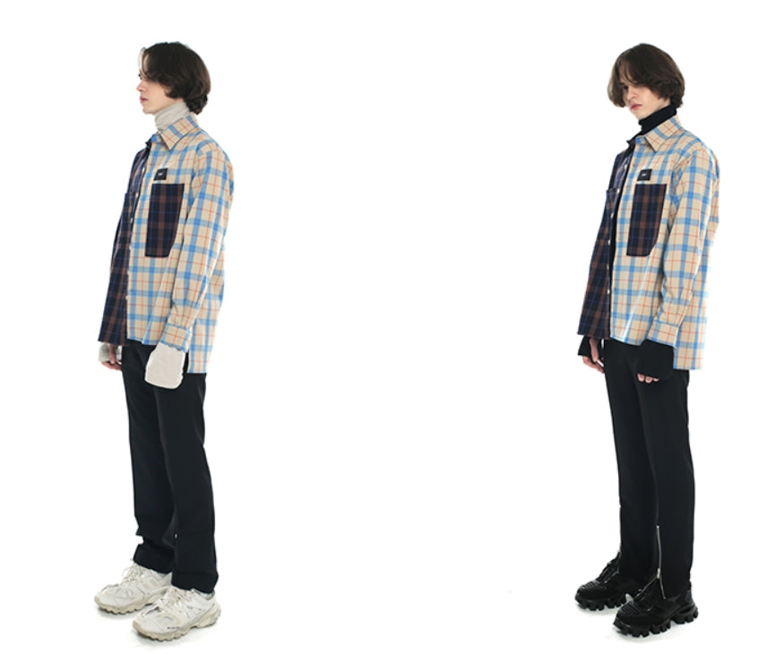 SSY(エスエスワイ)  premium check half & half shirt light beige