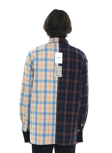 SSY(エスエスワイ)  premium check half & half shirt light beige