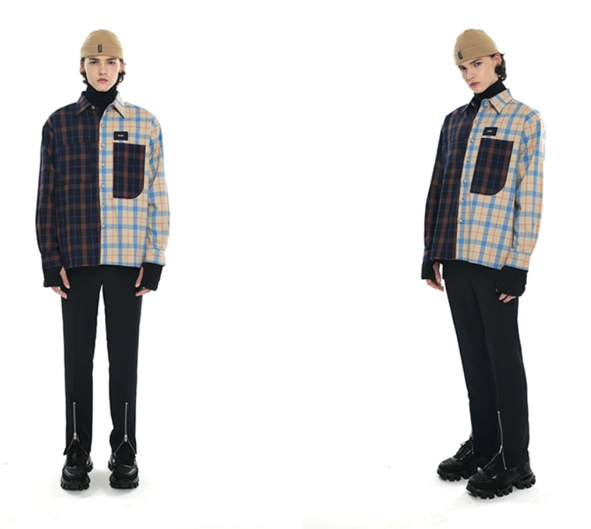 SSY(エスエスワイ)  premium check half & half shirt light beige