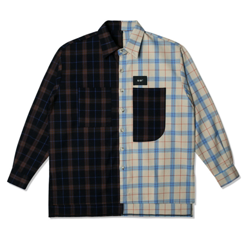 SSY(エスエスワイ)  premium check half & half shirt light beige