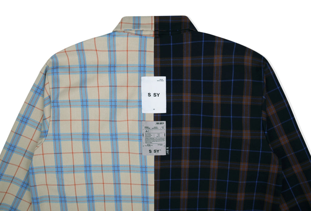 SSY(エスエスワイ)  premium check half & half shirt light beige