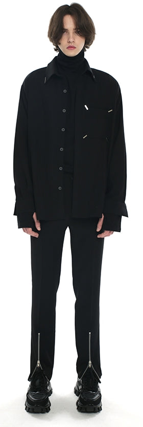 SSY(エスエスワイ)  collar & pocket hand work iron tip shirt black