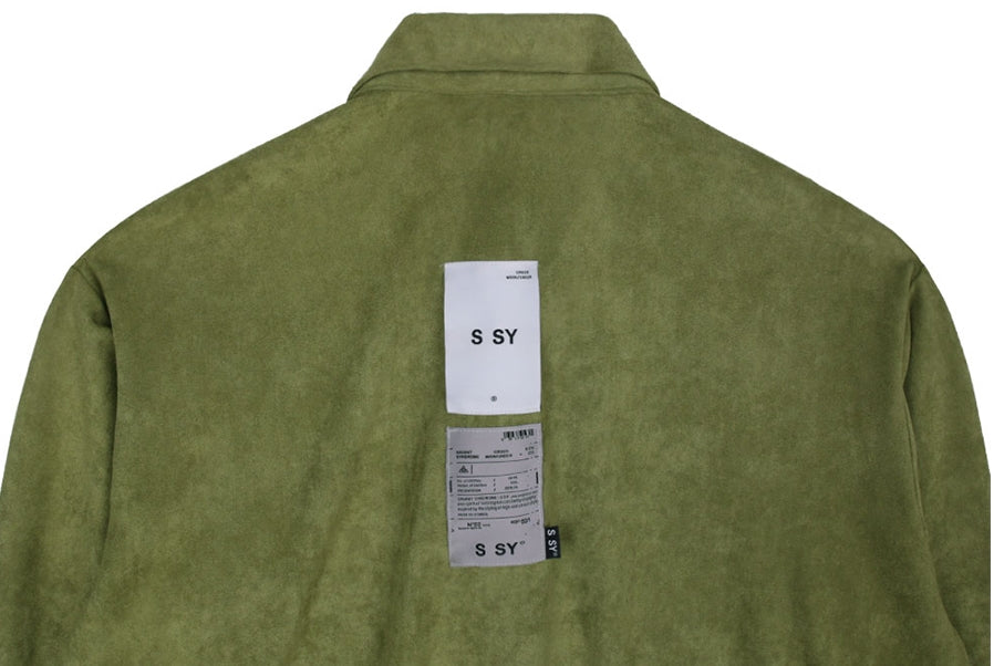 SSY(エスエスワイ)  collar & pocket hand work iron tip suede shirt olive green