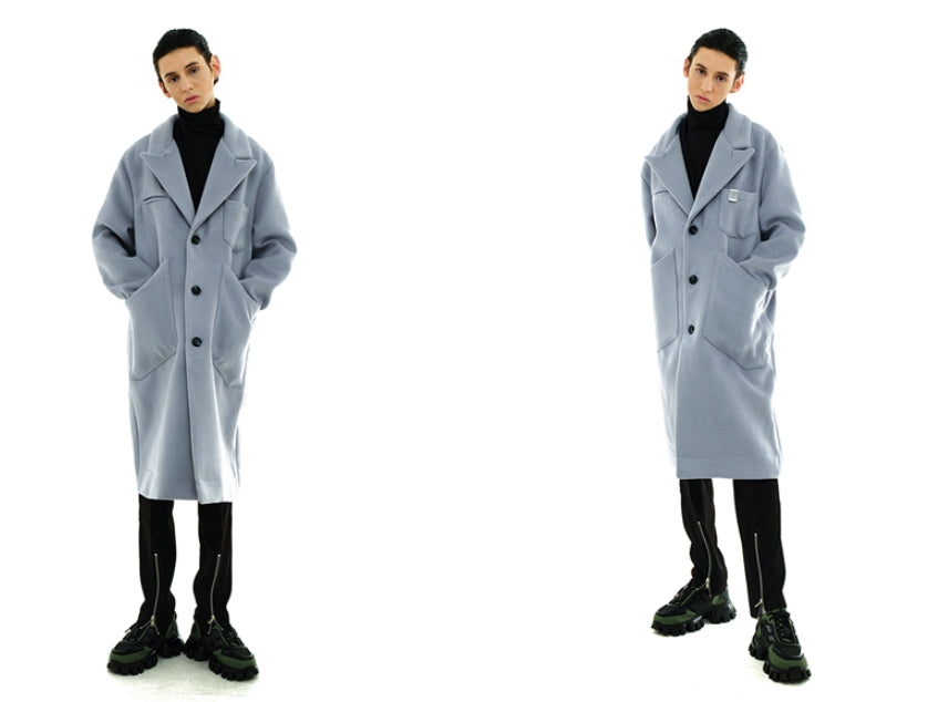 SSY(エスエスワイ)  overfit heavy plate wool single coat blue