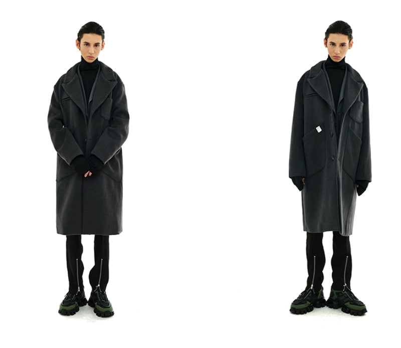 SSY(エスエスワイ)  overfit heavy plate wool single coat grey