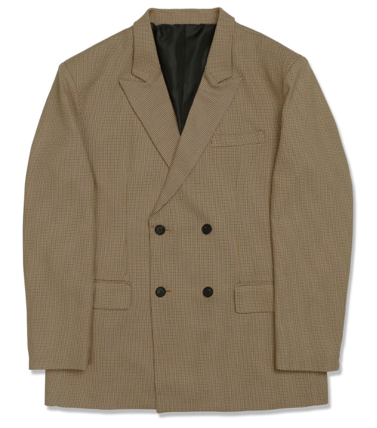 オーワイ(OY) 	OVERSIZE CHECK DOUBLE BLAZER-BROWN