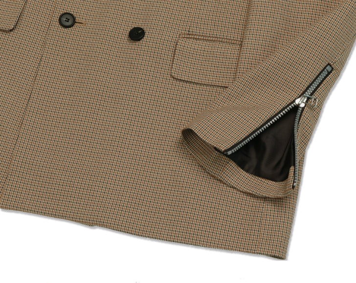 オーワイ(OY) 	OVERSIZE CHECK DOUBLE BLAZER-BROWN