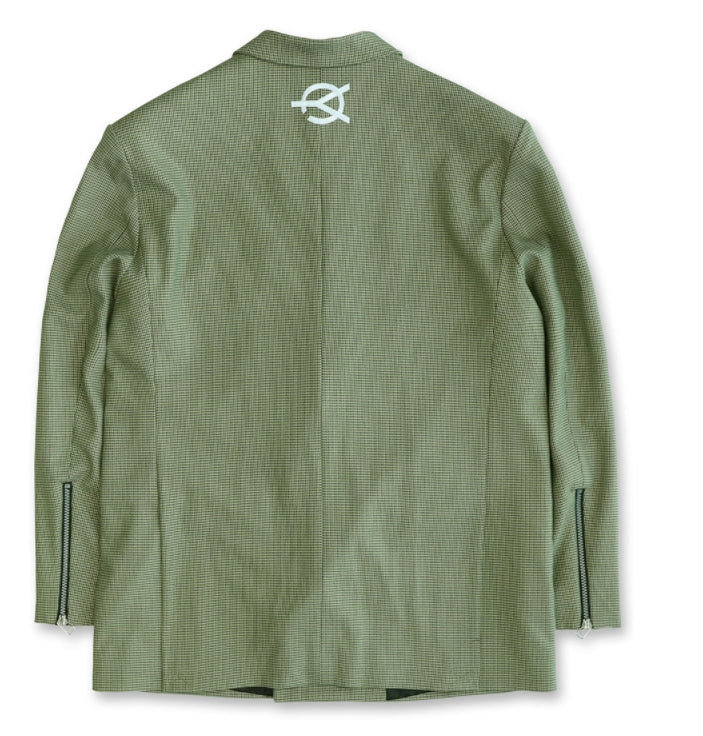 オーワイ(OY) 	OVERSIZE CHECK DOUBLE BLAZER-OLIVE GREEN