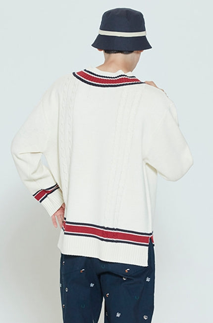 ロマンティッククラウン(ROMANTIC CROWN) SUNDAY SYNDROME CLASSIC V NECK KNITWEAR_OATMEAL