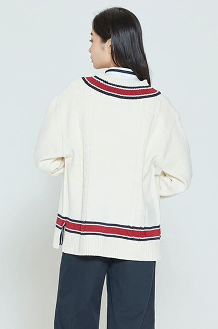 ロマンティッククラウン(ROMANTIC CROWN) SUNDAY SYNDROME CLASSIC V NECK KNITWEAR_OATMEAL