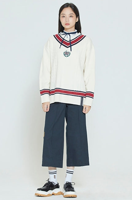 ロマンティッククラウン(ROMANTIC CROWN) SUNDAY SYNDROME CLASSIC V NECK KNITWEAR_OATMEAL