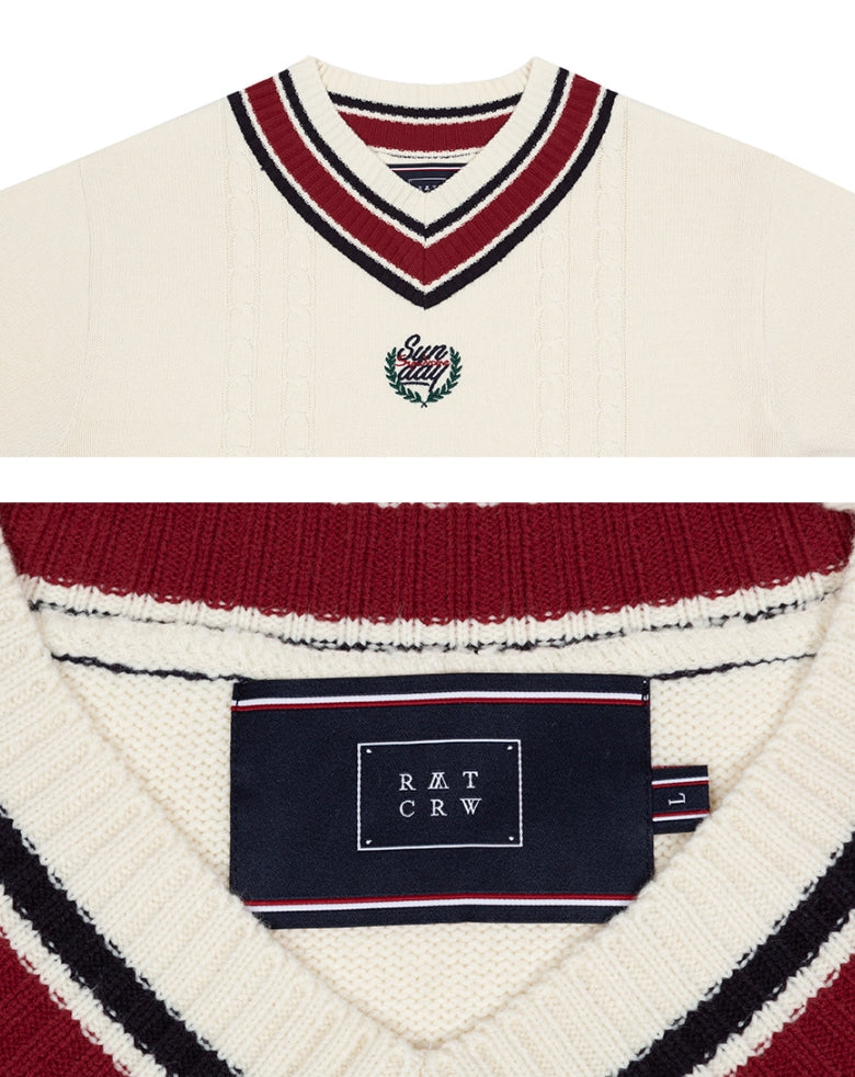 ロマンティッククラウン(ROMANTIC CROWN) SUNDAY SYNDROME CLASSIC V NECK KNITWEAR_OATMEAL