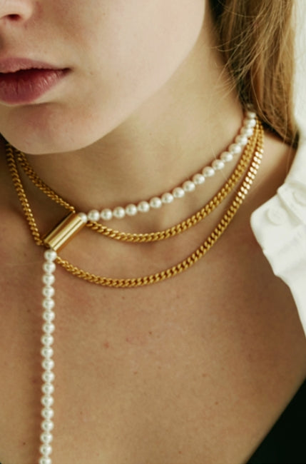MONDAY EDITION(マンデイエディション) Dropped Pearl Chain Necklace