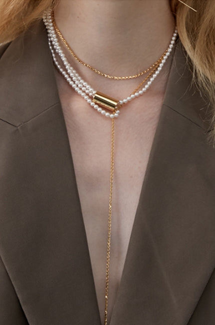 MONDAY EDITION(マンデイエディション) Dropped Chain and Pearl Necklace