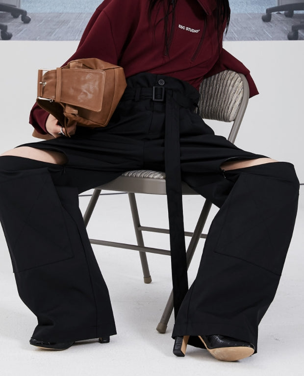 イーエスシースタジオ(ESC STUDIO)    Belted slit wide pants (black)