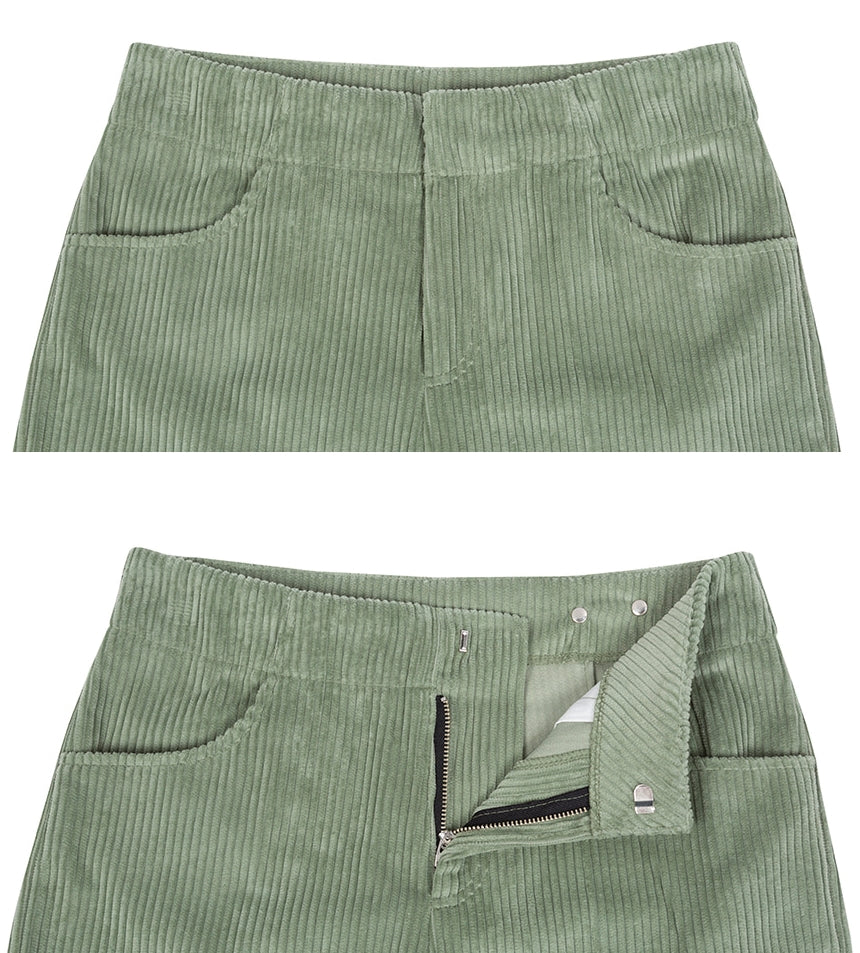 ロマンティッククラウン(ROMANTIC CROWN) WOMANS CORDUROY BUTTON PANTS_LIGHT GREEN