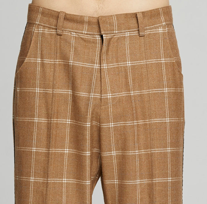 ベドインベド(BADINBAD)  CUT OPEN CHECK PANTS_BROWN