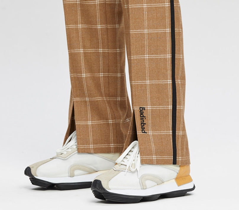 ベドインベド(BADINBAD)  CUT OPEN CHECK PANTS_BROWN