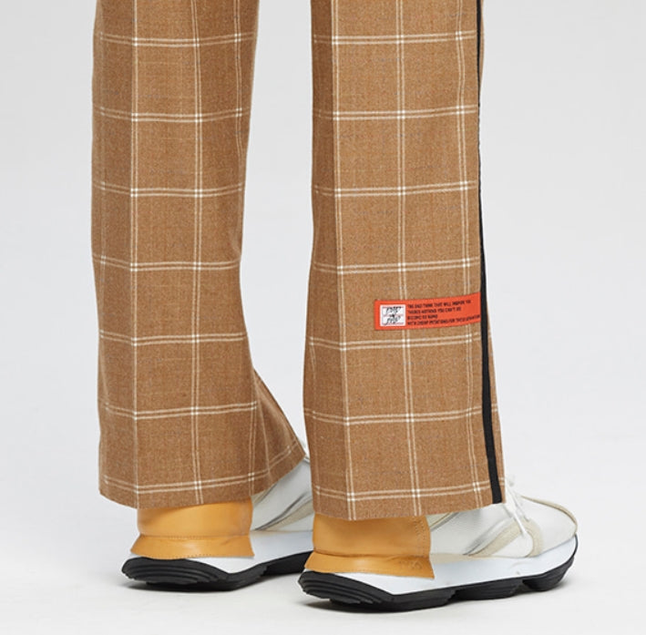 ベドインベド(BADINBAD)  CUT OPEN CHECK PANTS_BROWN