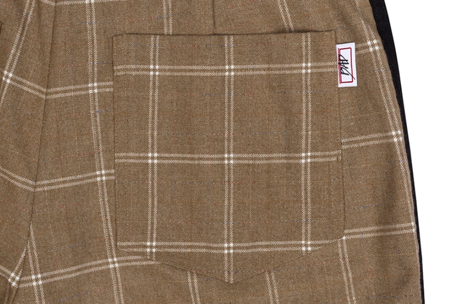 ベドインベド(BADINBAD)  CUT OPEN CHECK PANTS_BROWN