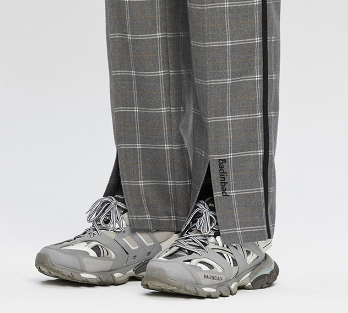 ベドインベド(BADINBAD)  CUT OPEN CHECK PANTS_GREY