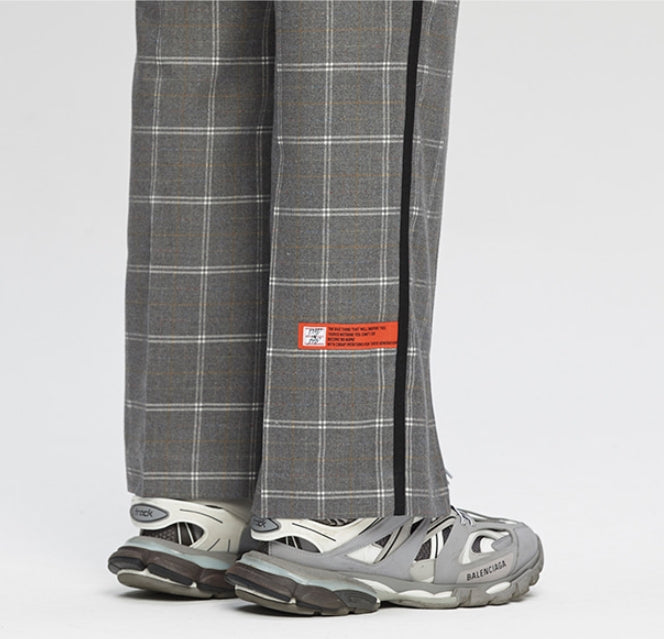 ベドインベド(BADINBAD)  CUT OPEN CHECK PANTS_GREY