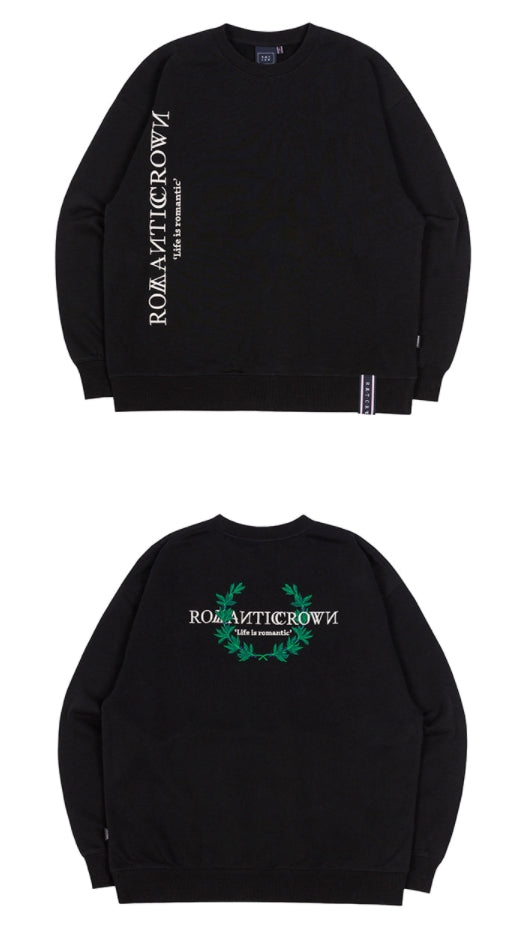 ロマンティッククラウン(ROMANTIC CROWN) MODERN LAUREL LOGO SWEATSHIRT_BLACK
