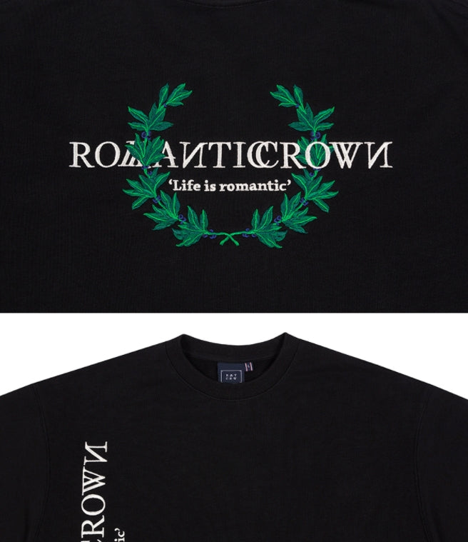 ロマンティッククラウン(ROMANTIC CROWN) MODERN LAUREL LOGO SWEATSHIRT_BLACK