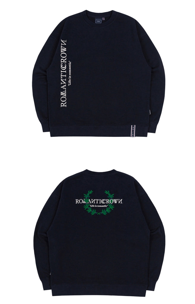 ロマンティッククラウン(ROMANTIC CROWN) MODERN LAUREL LOGO SWEATSHIRT_NAVY