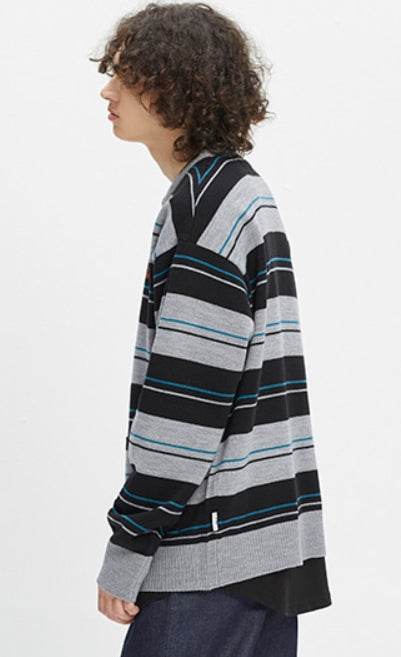 ベドインベド(BADINBAD)   STRIPED KNITTED CARDIGAN_GREY