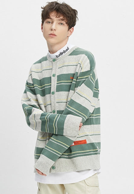 ベドインベド(BADINBAD)  STRIPED KNITTED CARDIGAN_MELANGE IVORY
