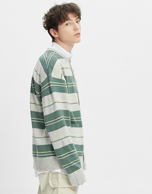 ベドインベド(BADINBAD)  STRIPED KNITTED CARDIGAN_MELANGE IVORY