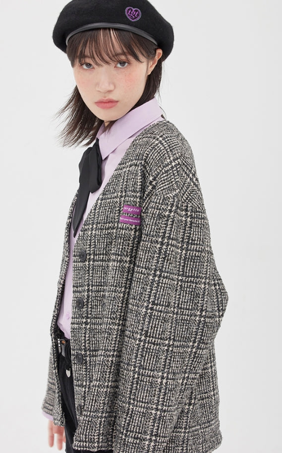 TARGETTO(ターゲット) TWEED CHECK CARDIGAN_DARK GREY