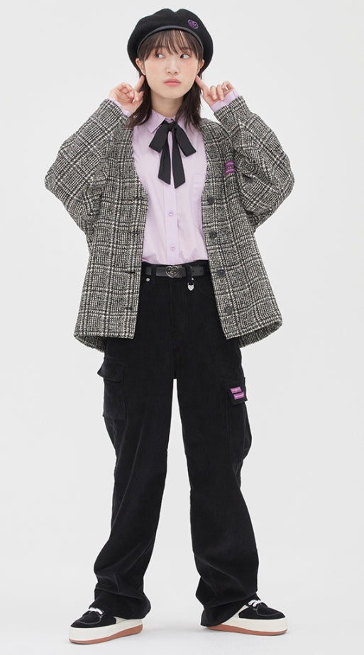 TARGETTO(ターゲット) TWEED CHECK CARDIGAN_DARK GREY