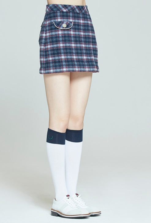 ロマンティッククラウン(ROMANTIC CROWN)  FRONT POCKET CHECK SKIRT_NAVY